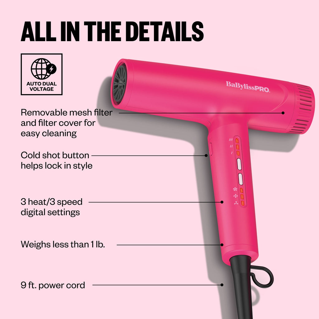 BaBylissPRO Limited Edition Nano Light High-Speed Ionic Dryer Hot Pink