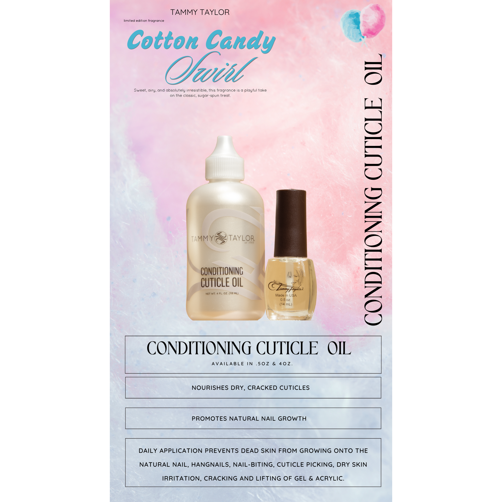 Tammy Taylor Cuticle Oil 4oz - Cotton Candy Swirl