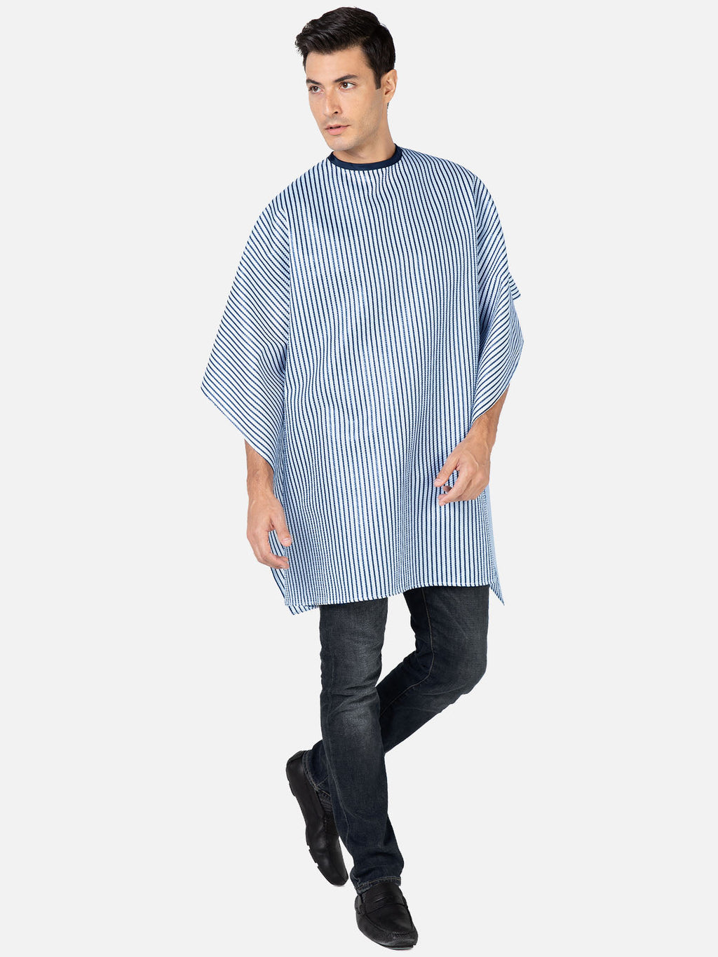 Betty Dain Classic Barber Cape Navy/White - Snap (2065-NVY/WHT)