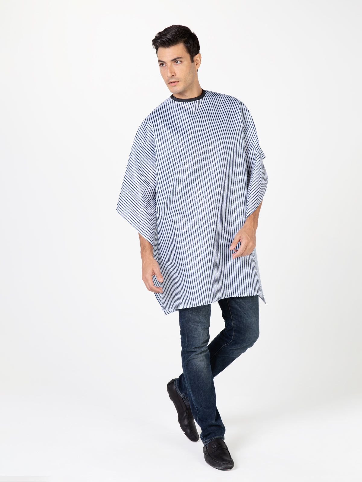 Betty Dain Classic Barber Cape Navy/White - Snap (2065-NVY/WHT)