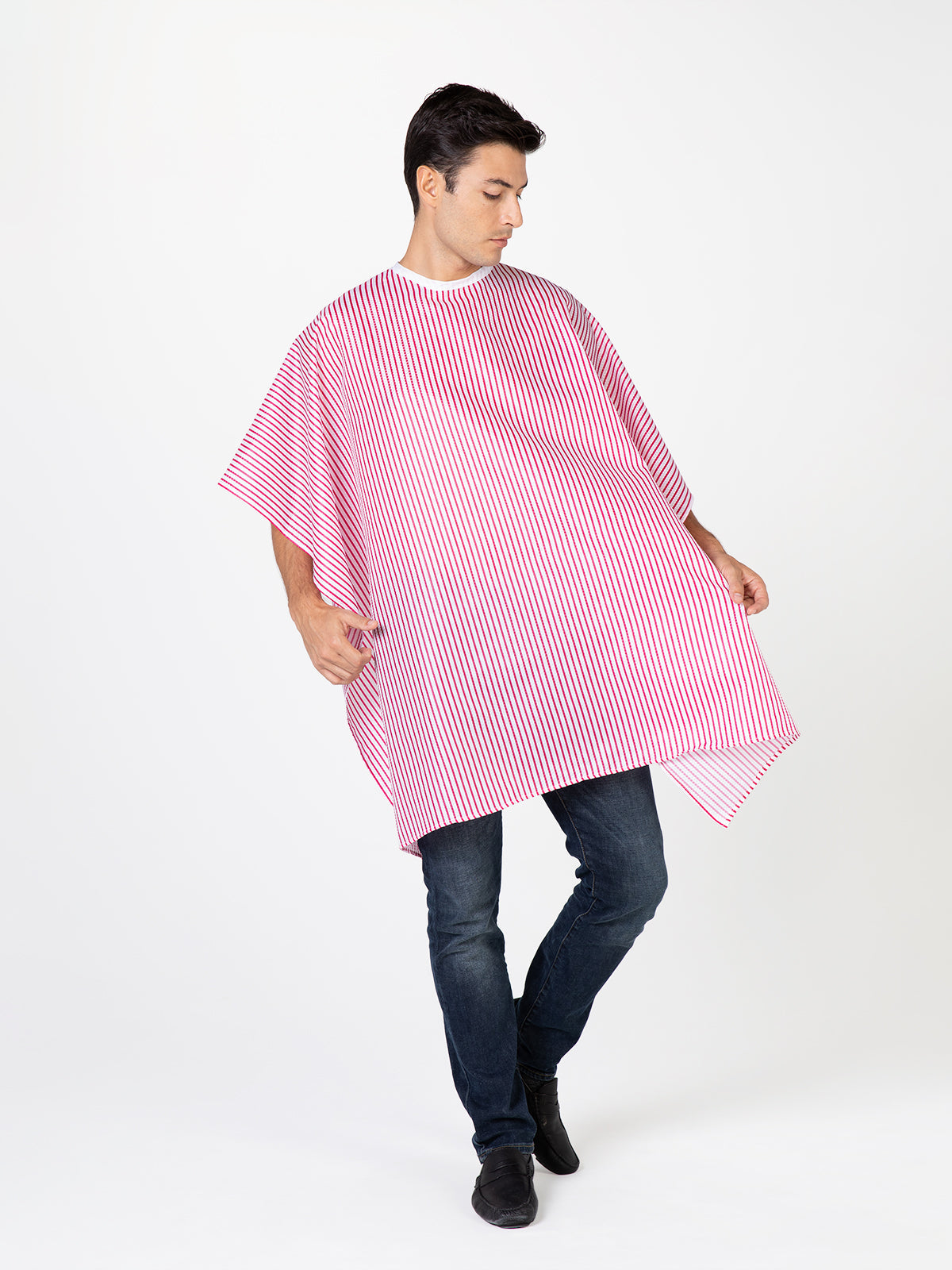 Betty Dain Classic Barber Cape Navy/White - Snap (2065-NVY/WHT)