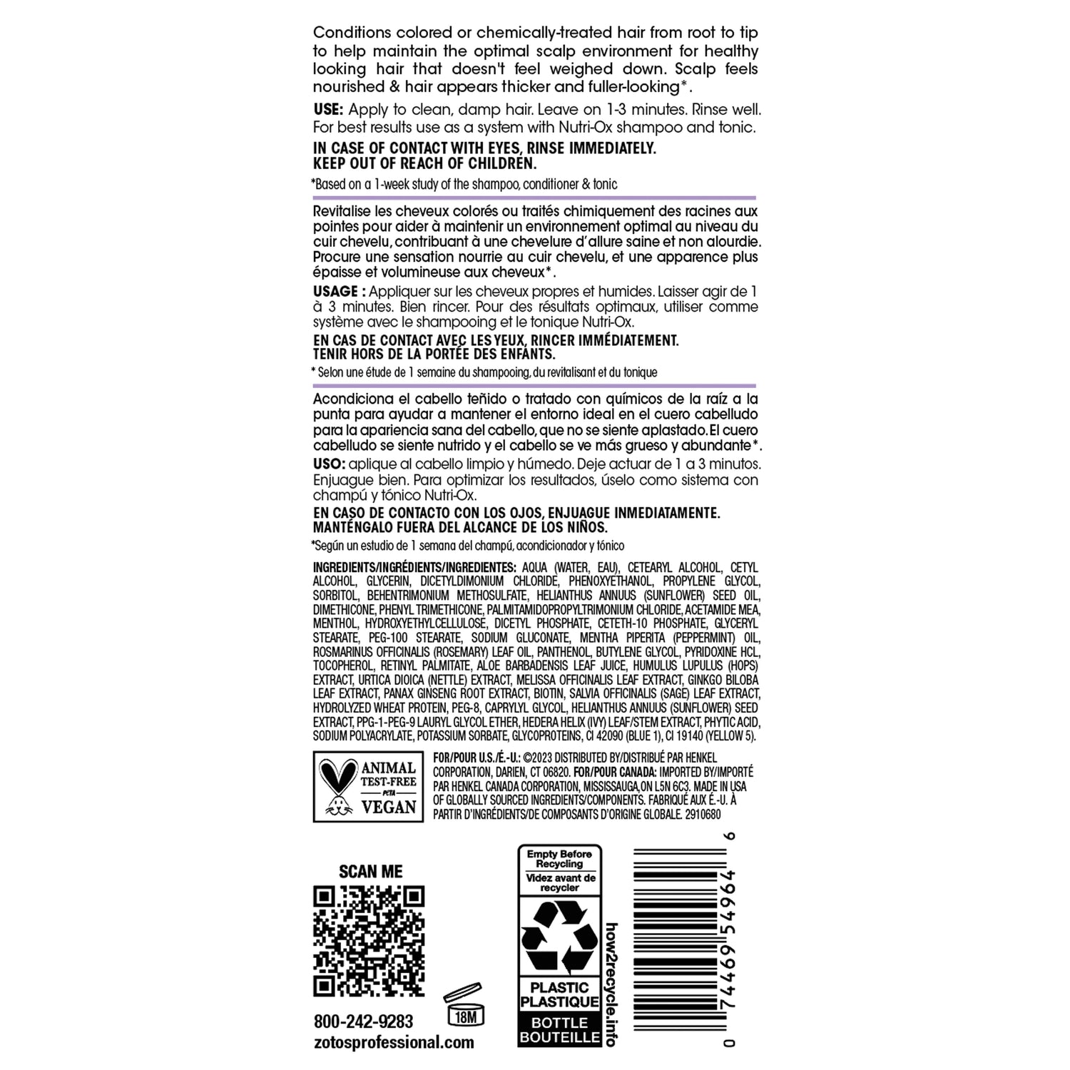 Nutri-Ox - Fortifying Conditioner - Chemically Treated