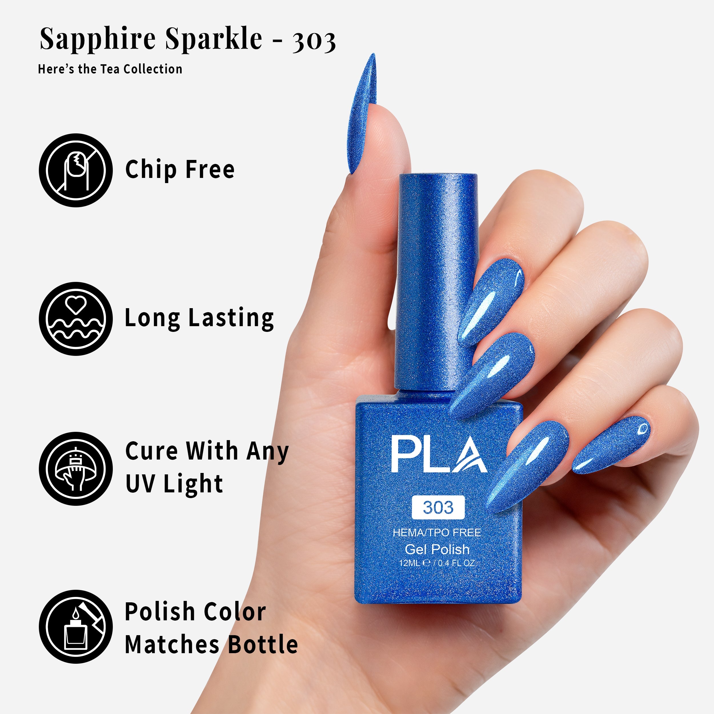 PLA Gel Polish 12ml - Sapphire Sparkle 303