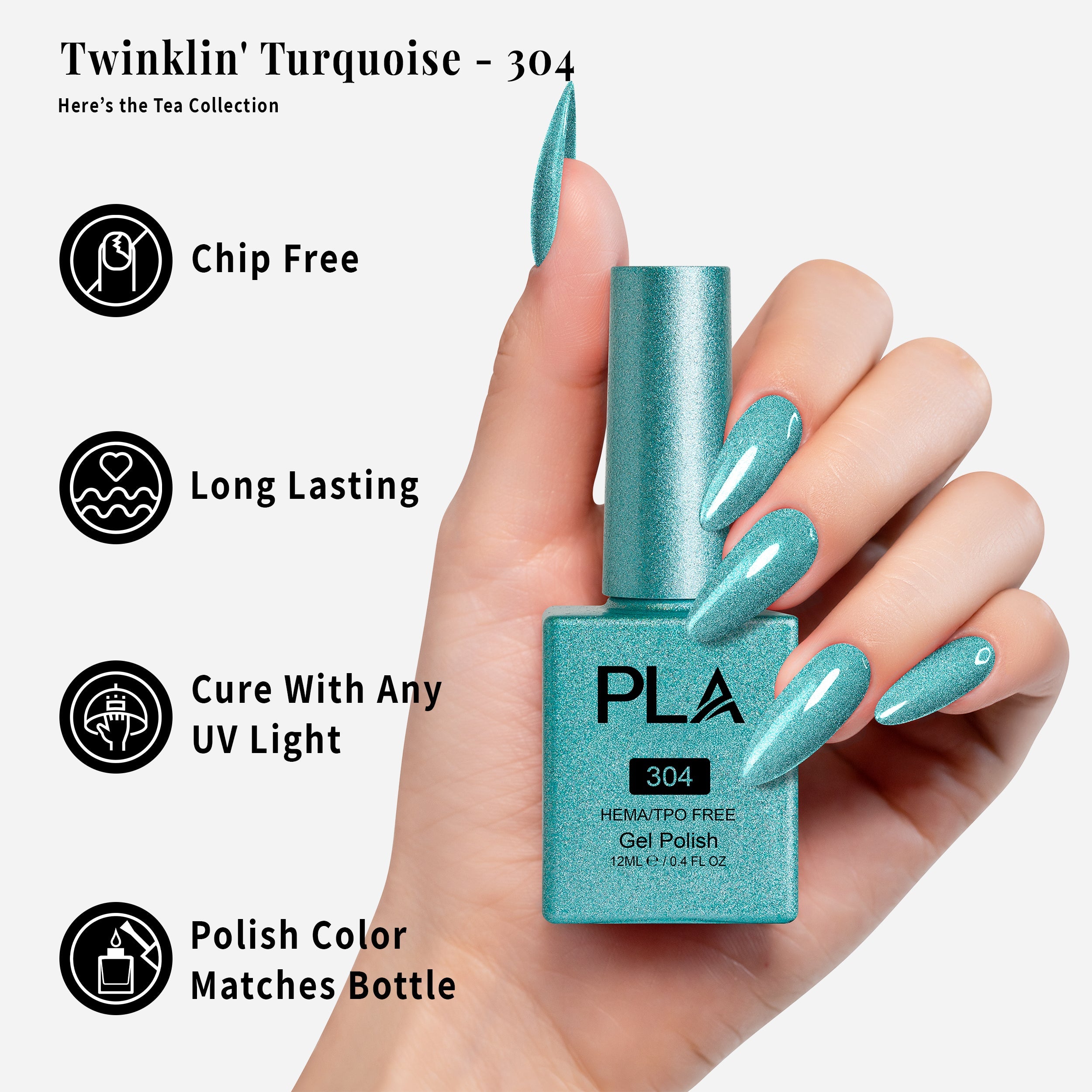 PLA Gel Polish 12ml - Twinklin' Turquoise 304