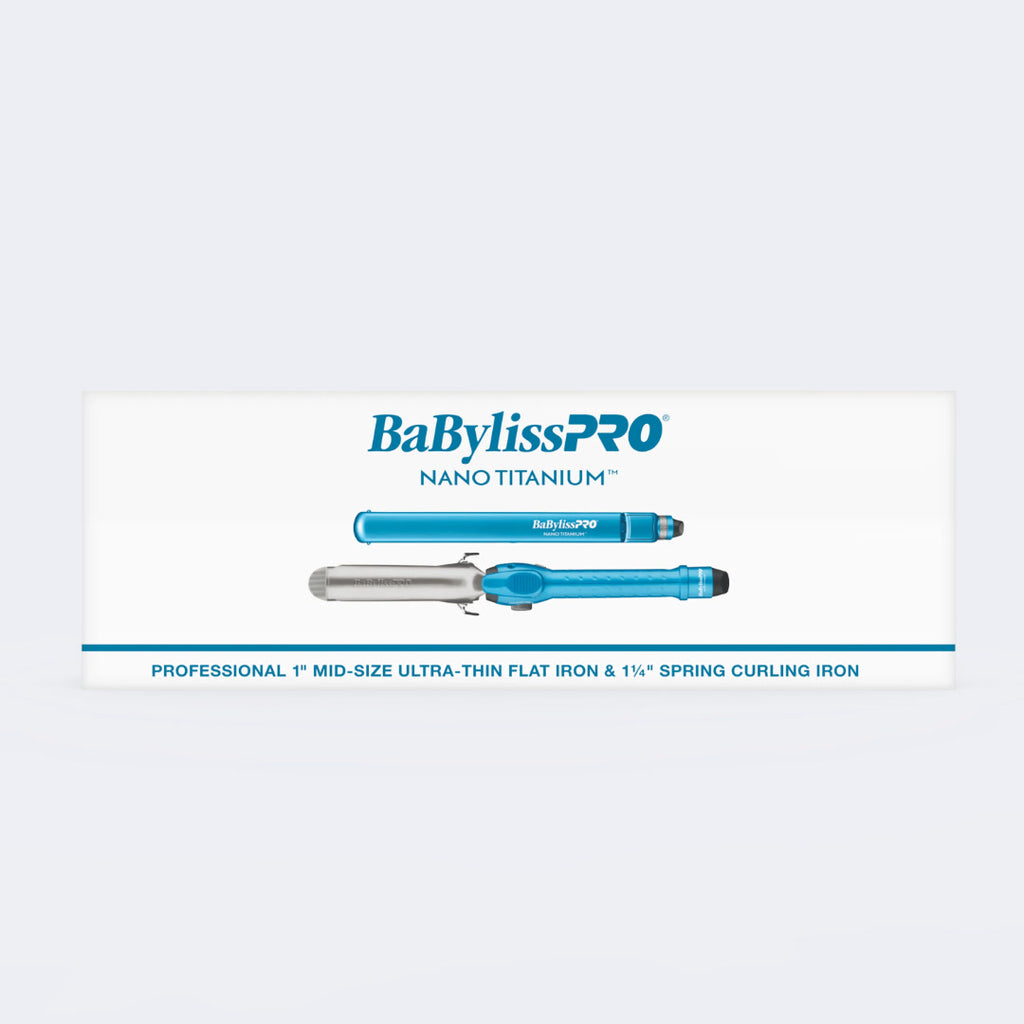 BaBylissPRO Nano Titanium 1.25" Spring Curl Iron & 1" Ultra-Thin Flat Iron Prepack