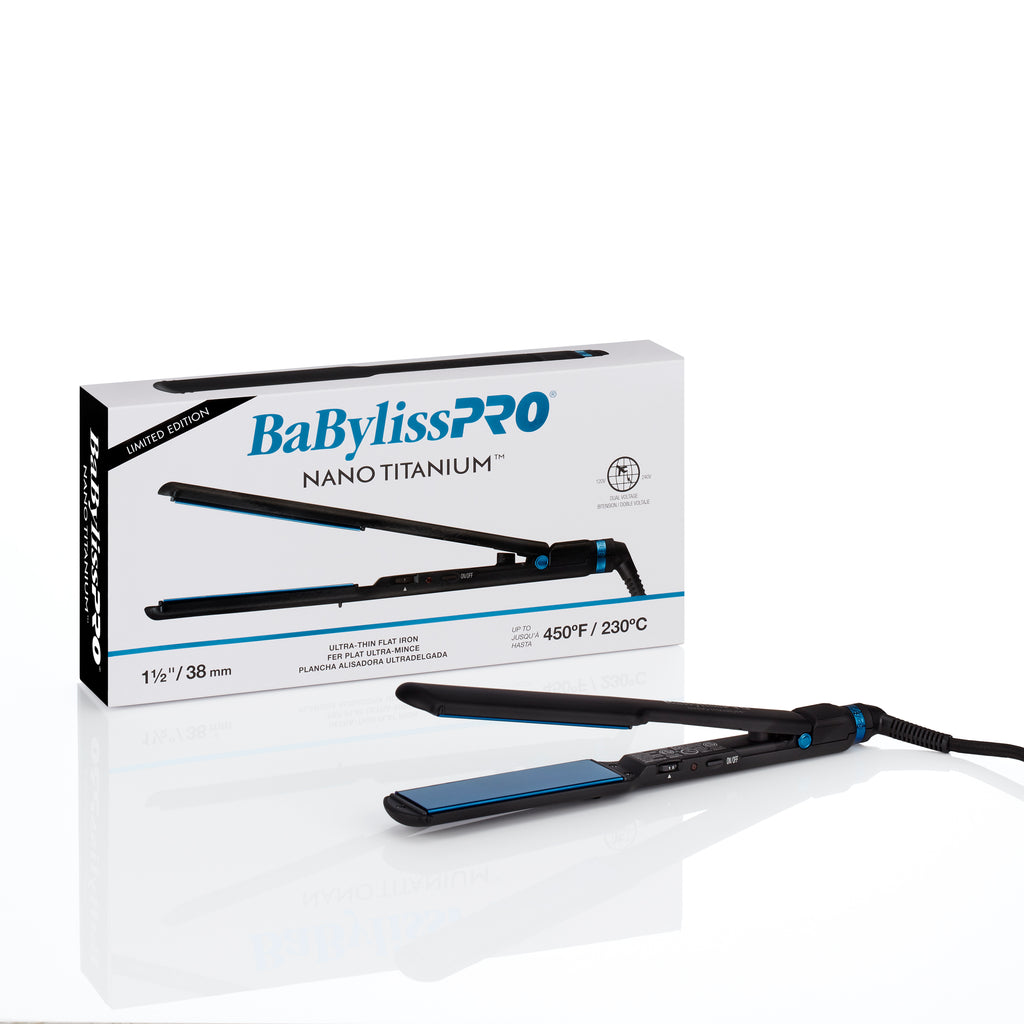BaBylissPRO Nano Titanium Limited Edition Black & Blue 1.5" Ultra-Thin Flat Iron