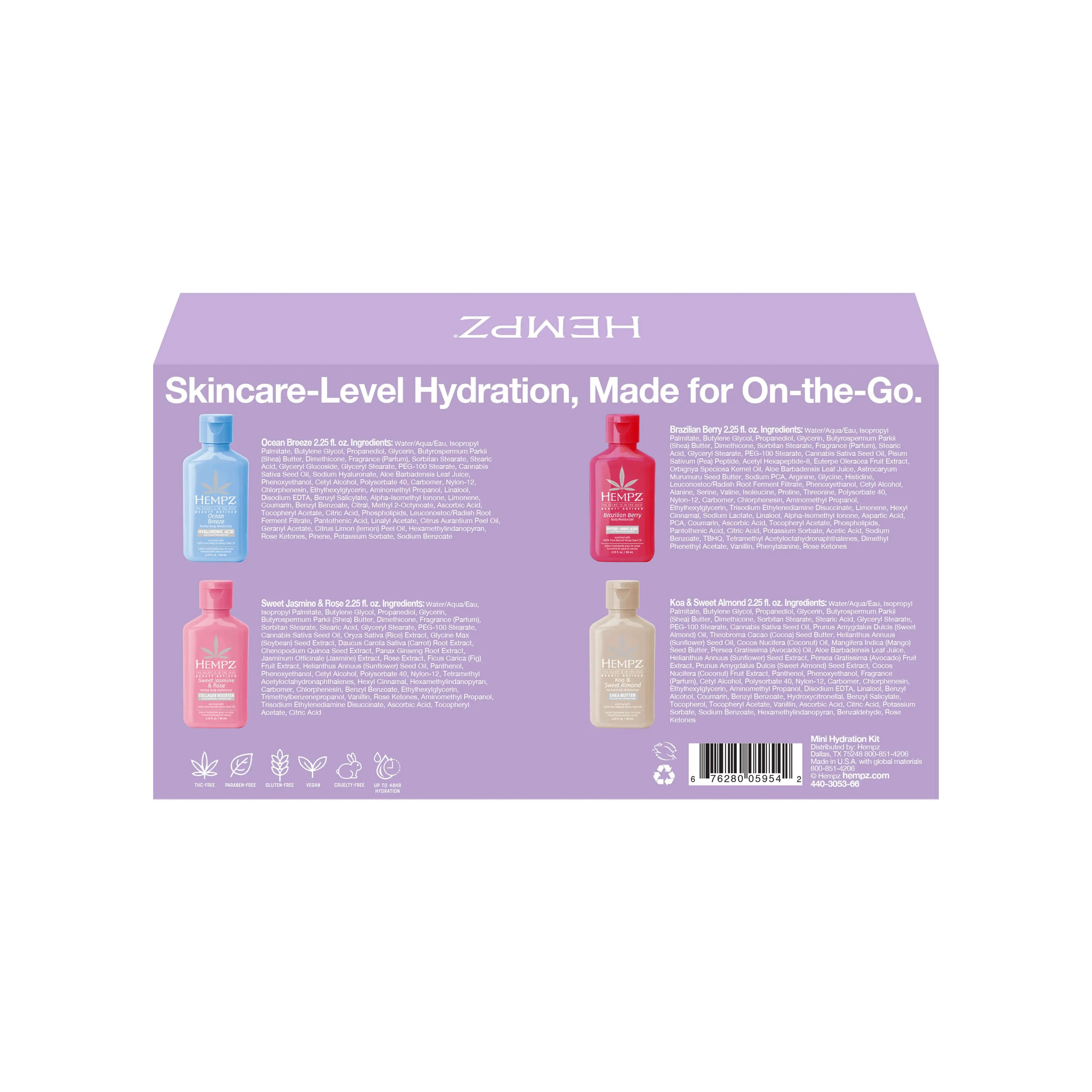 Hempz Mini Hydration Kit ( Ocean Breeze, Brazilian Berry, Sweet Jasmine, Koa & Sweet Almond)