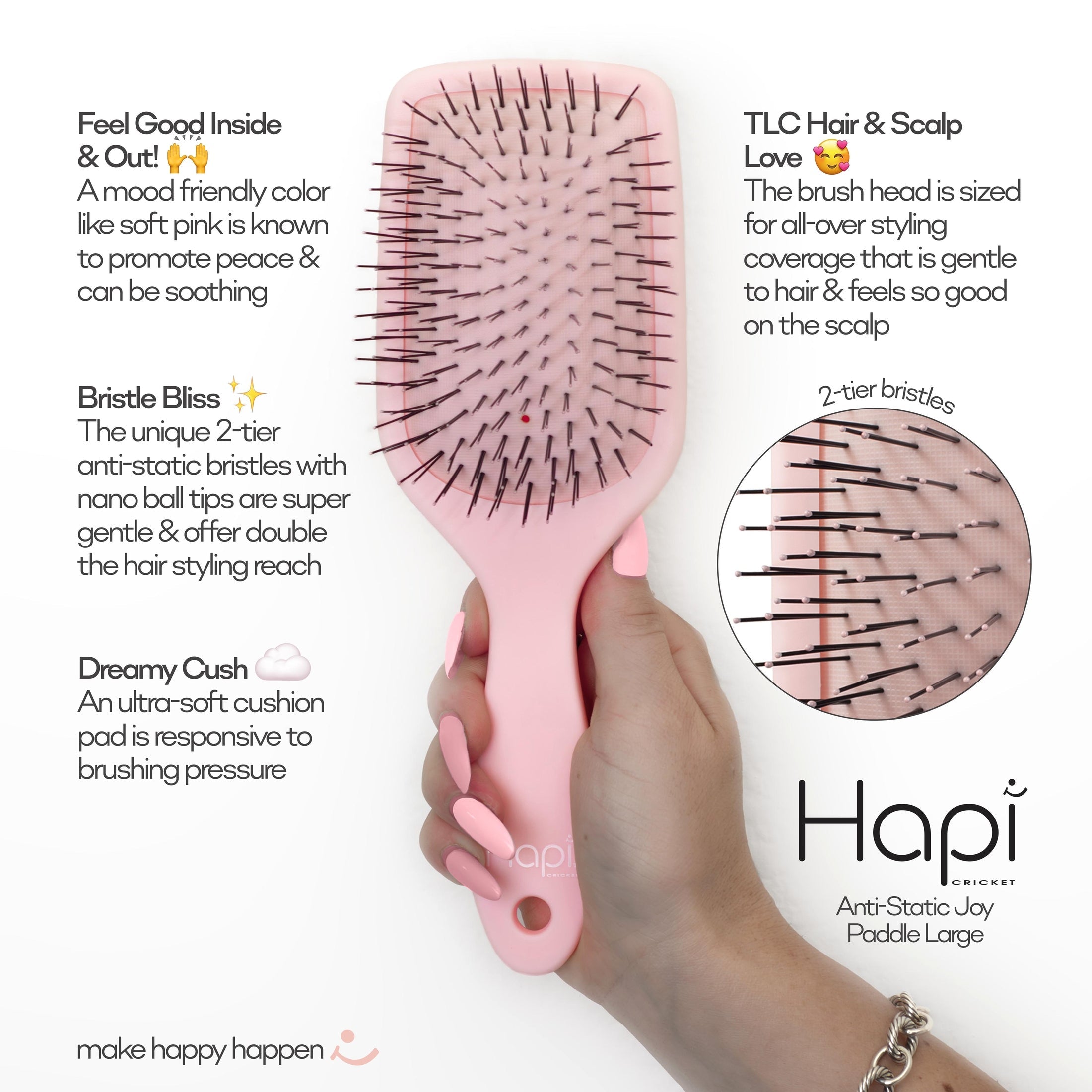 Cricket Hapi Anti-Static Joy Nylon Paddle Brush - Large