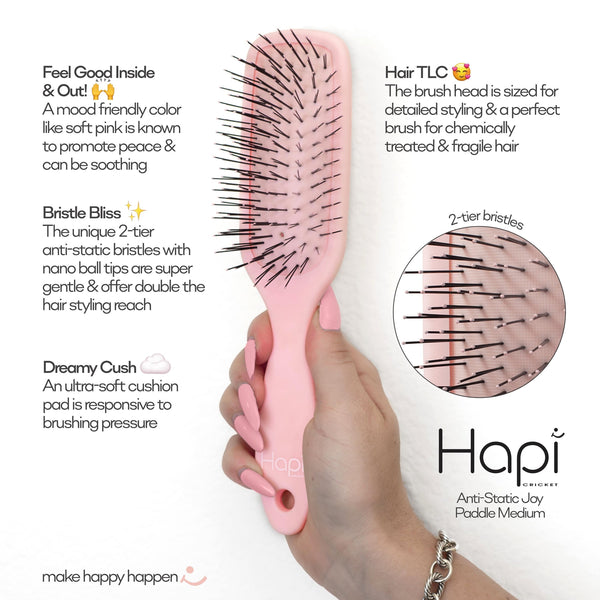 Cricket Hapi Anti-Static Joy Nylon Paddle Brush - Medium