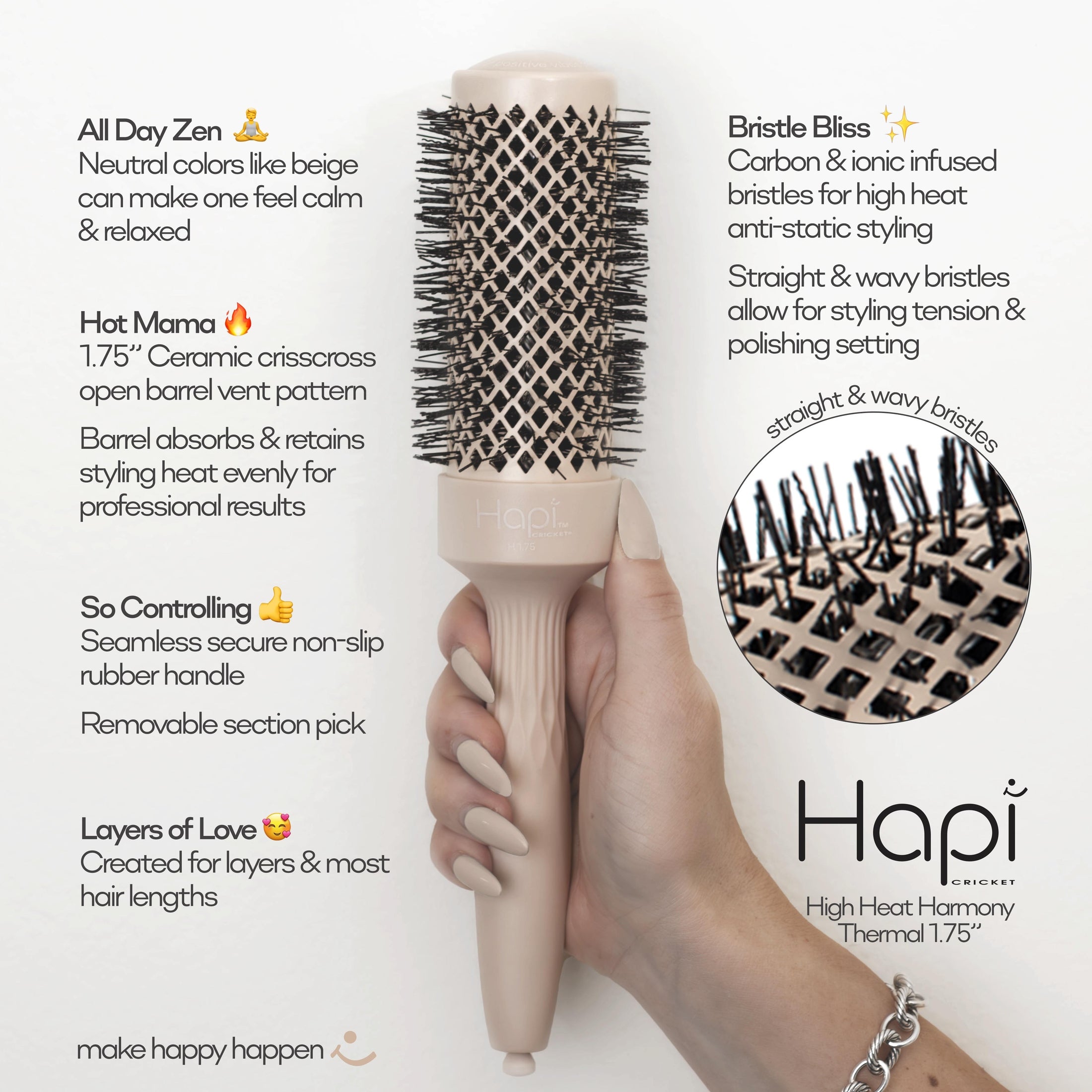 Cricket Hapi High Heat Thermal Brush 1.75"