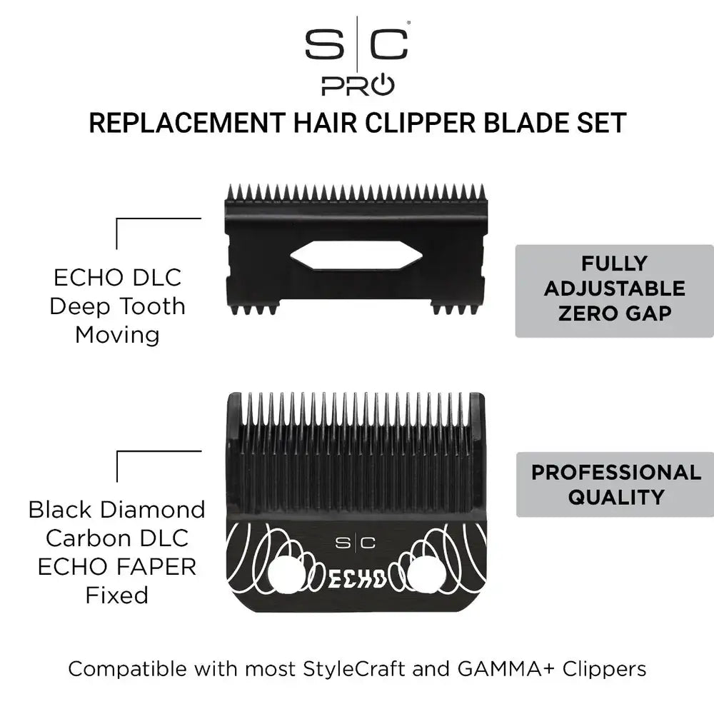 Stylecraft Pro Black Diamond Echo Fixed & Echo Deep Tooth Blades (SC545BL)