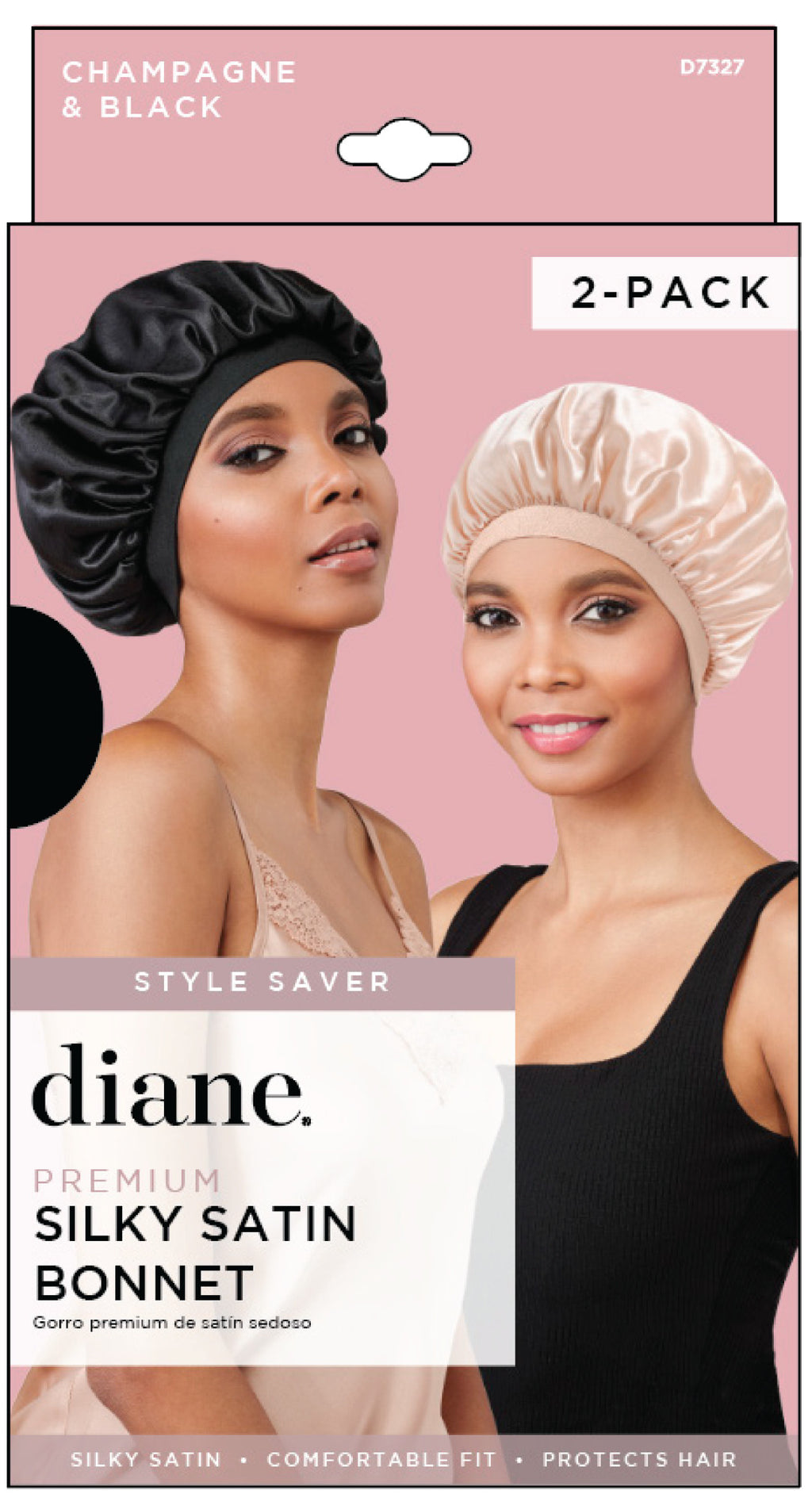 Diane Silky Satin Bonnet 2pk - Champagne & Black