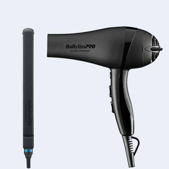 BabylissPro Nano Titanium 5548 Dryer & 1" Ultra Thin Flat Iron - Matte Black (BNTPPMB415) Main image
