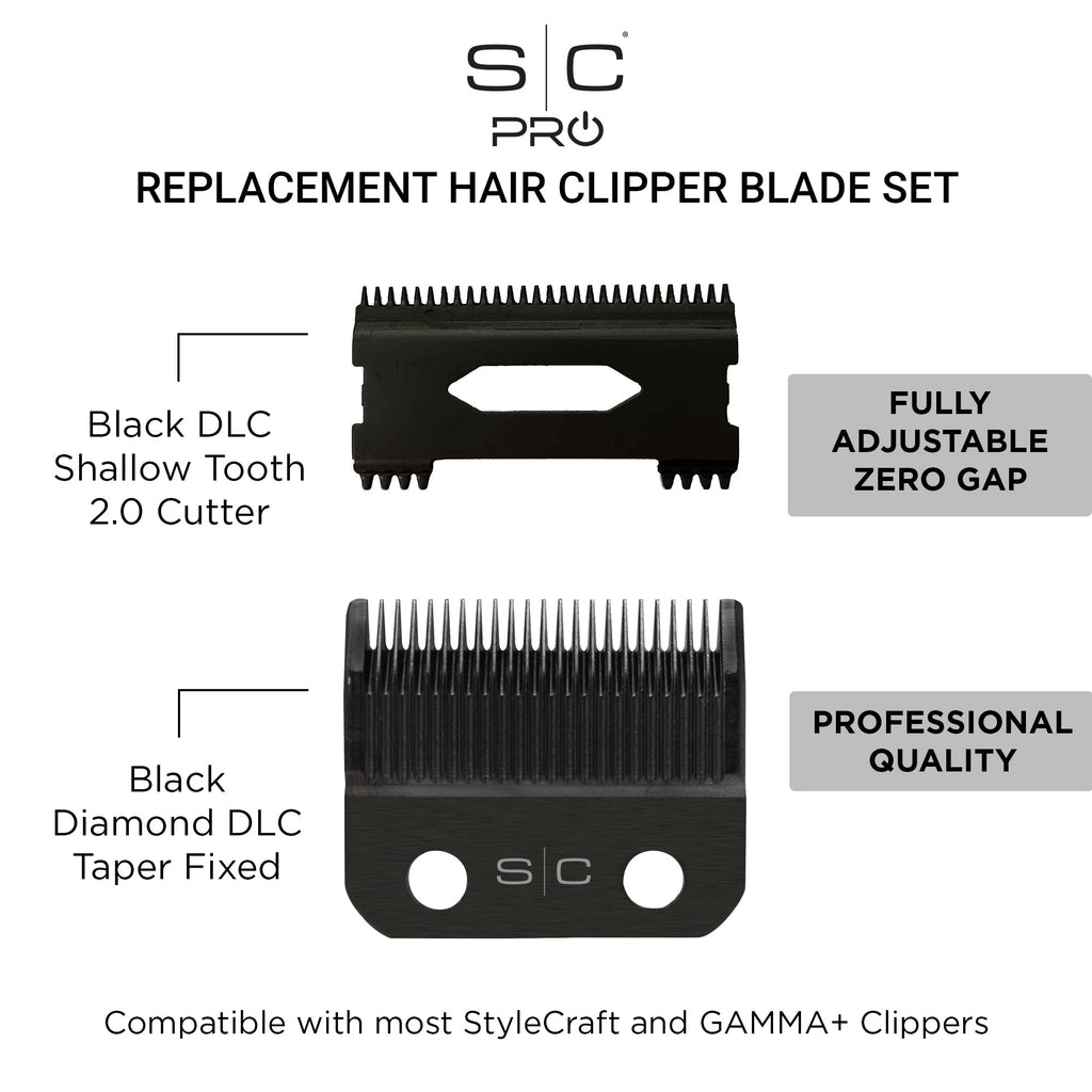 Stylecraft Pro Black Taper Fixed & Shallow 2.0 Blade Set (SC539B)