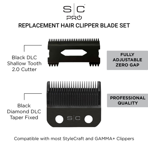 Stylecraft Pro Black Taper Fixed & Shallow 2.0 Blade Set (SC539B)