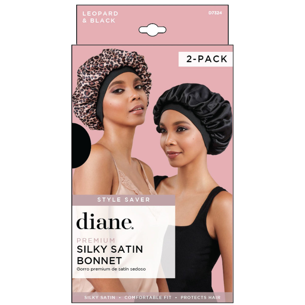 Diane Silky Satin Bonnet 2pk - Leopard & Black Main image