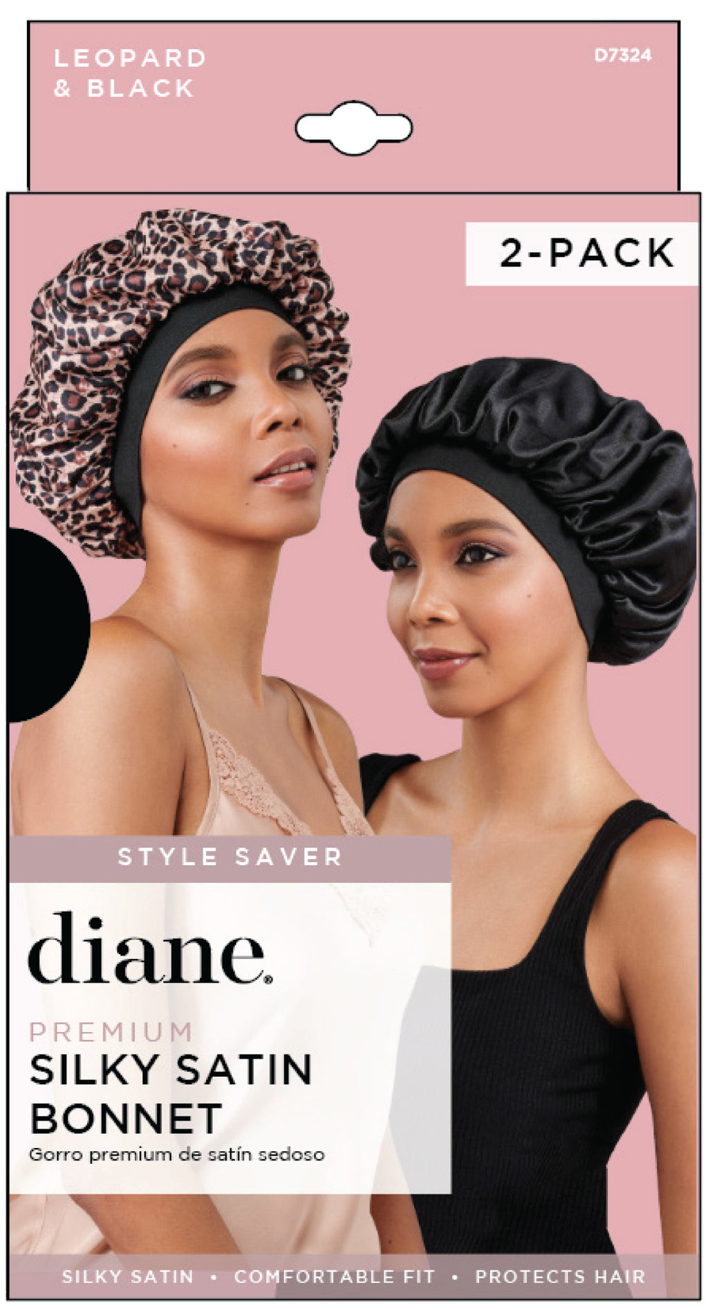 Diane Silky Satin Bonnet 2pk - Leopard & Black