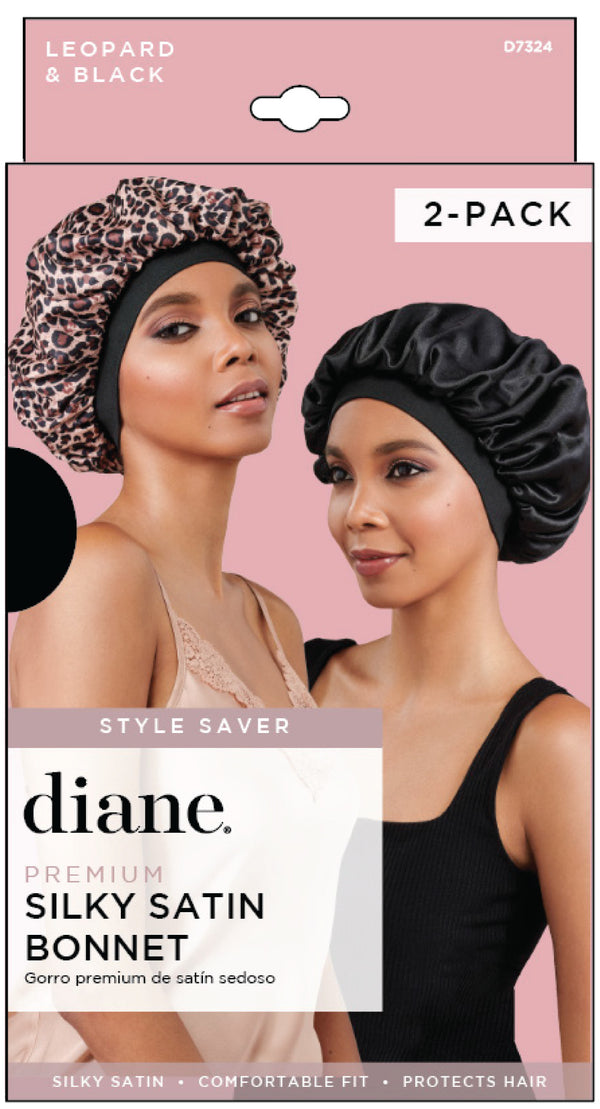Diane Silky Satin Bonnet 2pk - Leopard & Black