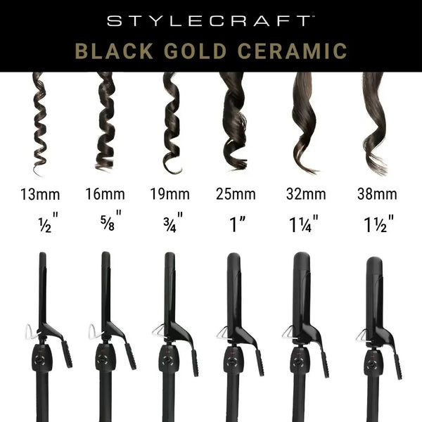StyleCraft Black Gold Spring Curling Iron 1/2"