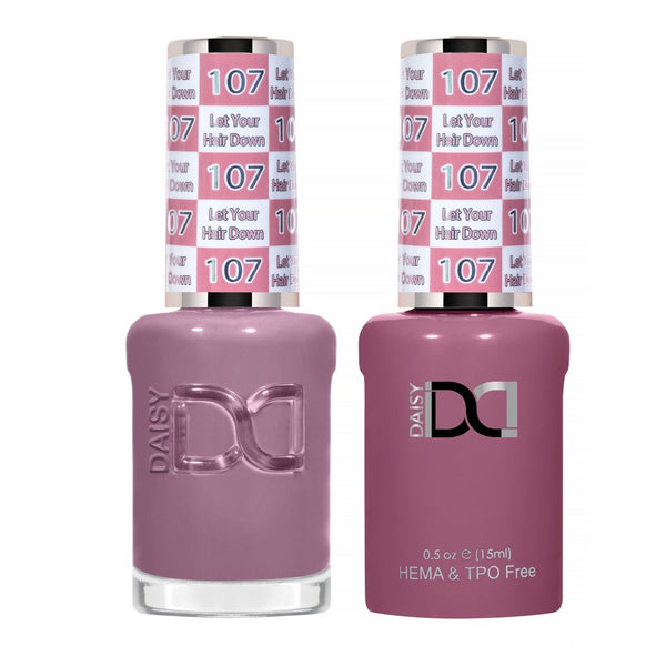 DND Hema Free Gel & Lacquer Duo #107 Let Your Hair Down bottles