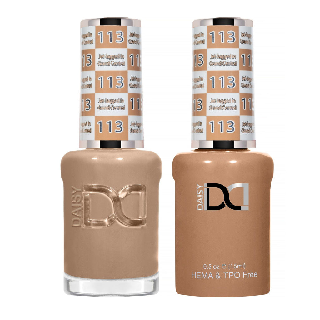 DND Hema Free Gel & Lacquer Duo #113 Jet Lagged In Grand Central bottles