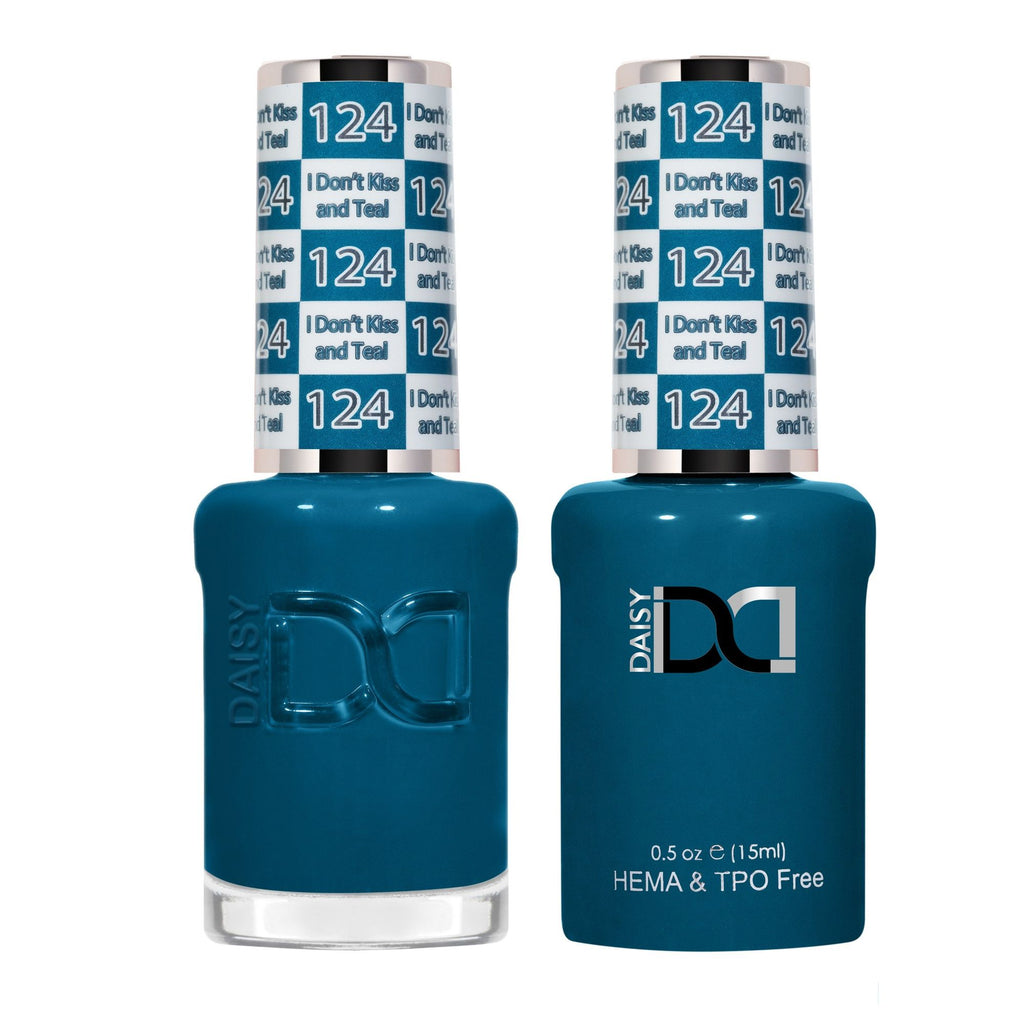 DND Hema Free Gel & Lacquer Duo #124 I Don't Kiss And Teal bottles