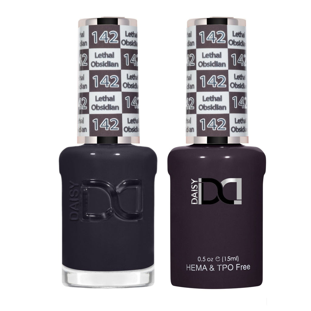 DND Hema Free Gel & Lacquer Duo #142 Lethal Obsidian bottles