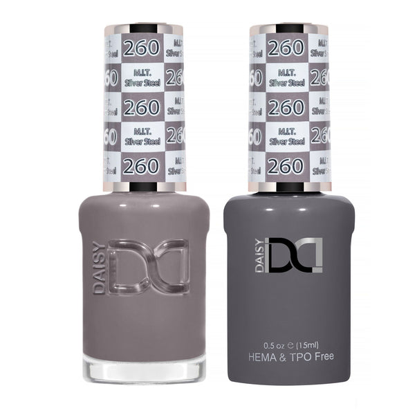 DND Hema Free Gel & Lacquer Duo #260 M.I.T. Silver Steel bottles
