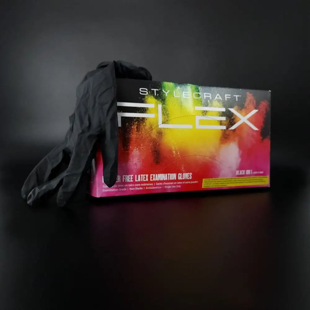 Stylecraft Flex Powder Free Latex Gloves Black Medium 100pk