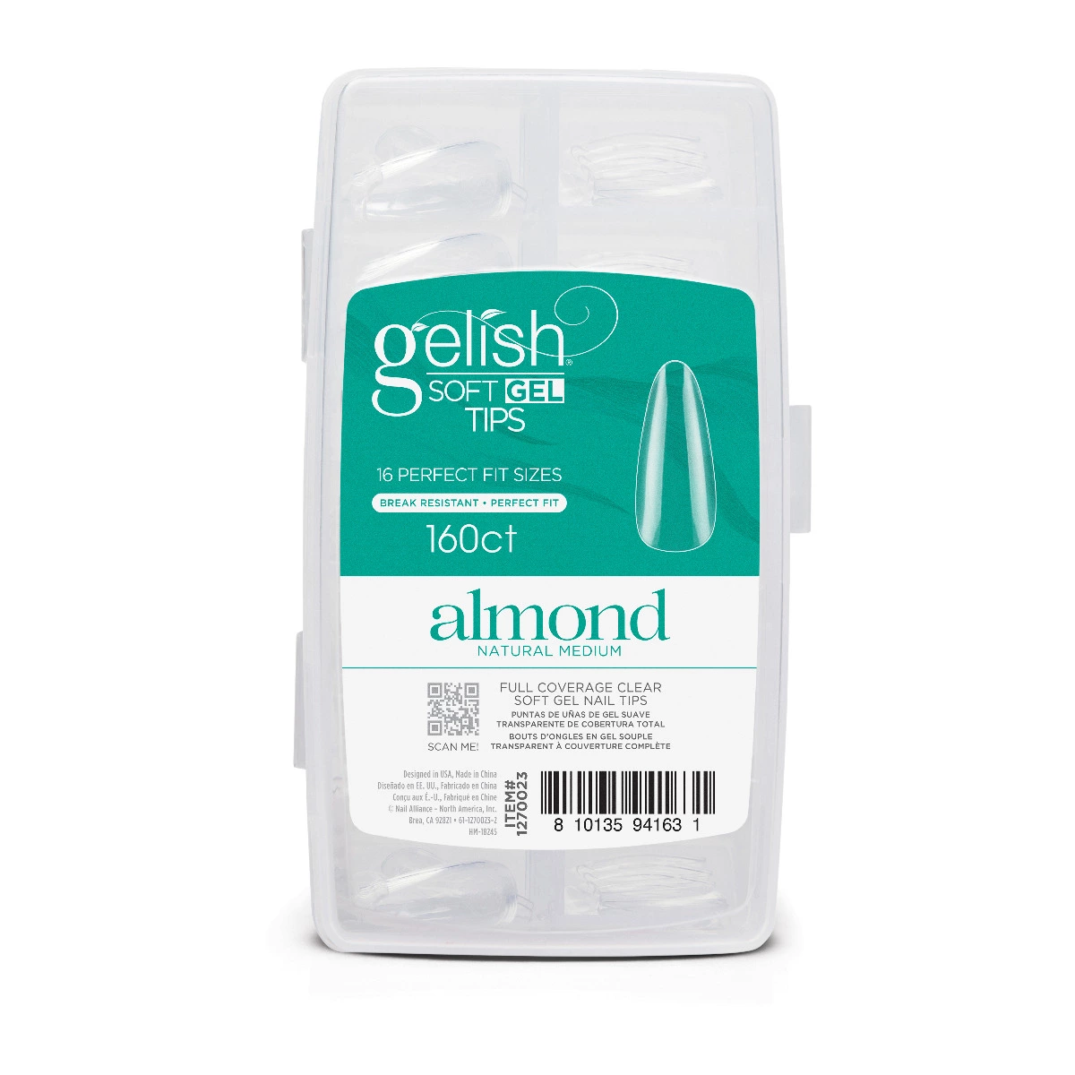 Gelish Soft Gel Tips Almond Natural Medium 160ct Main image