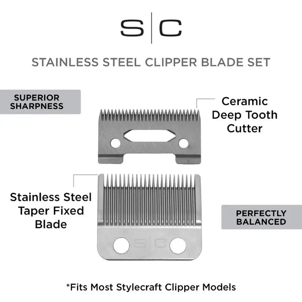 Stylecraft Ace Stainless Steel Taper & Ceramic Deep Tooth Blade Set (SC543S)