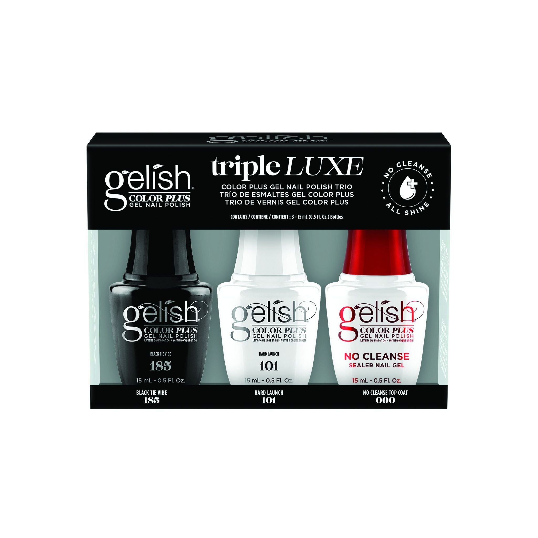 Gelish Color Plus Triple Luxe Trio - Black Tie Vibe 185, Hard Launch 101, No Cleanse Top Coat Main image