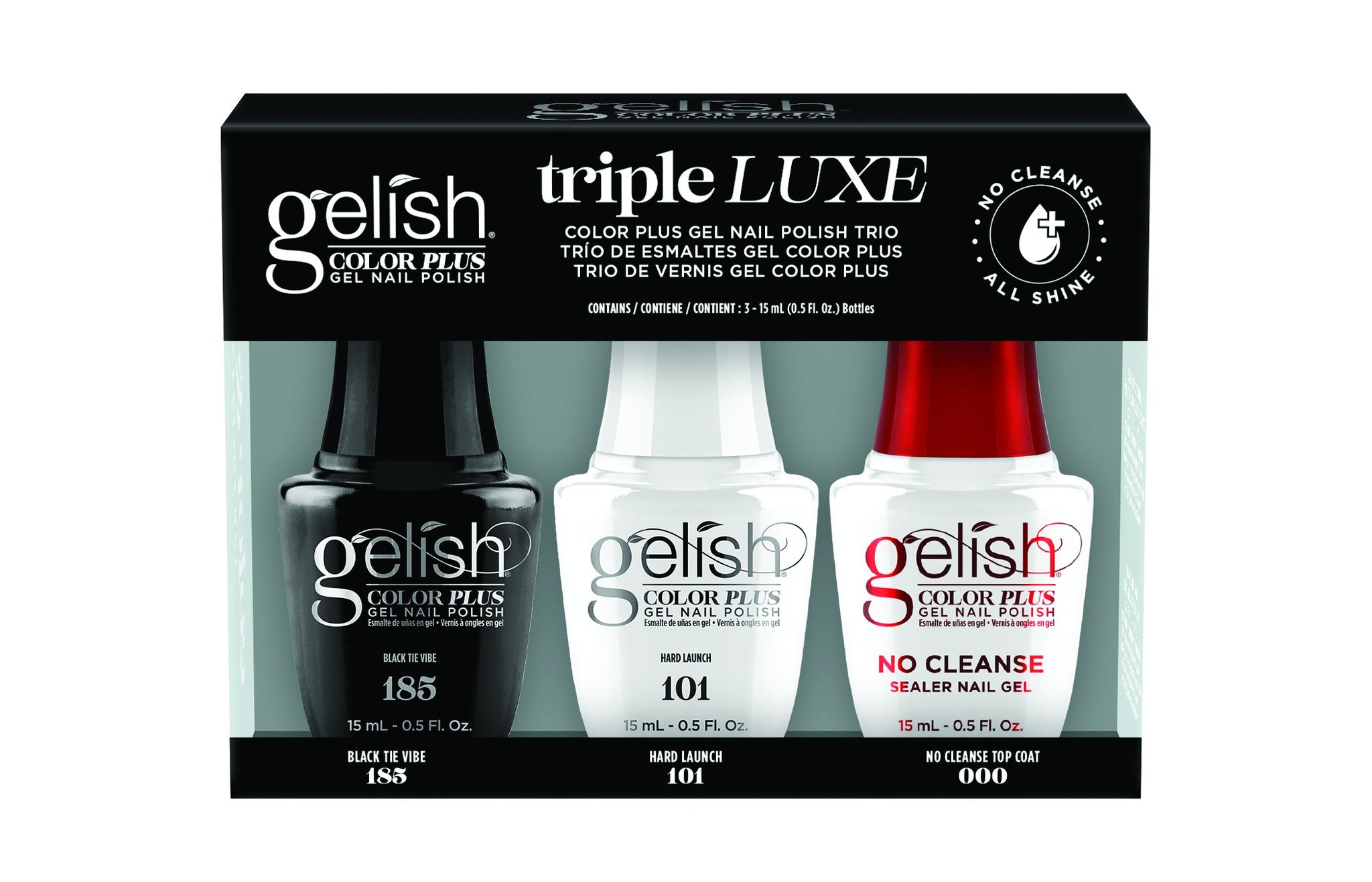 Gelish Color Plus Triple Luxe Trio - Black Tie Vibe 185, Hard Launch 101, No Cleanse Top Coat