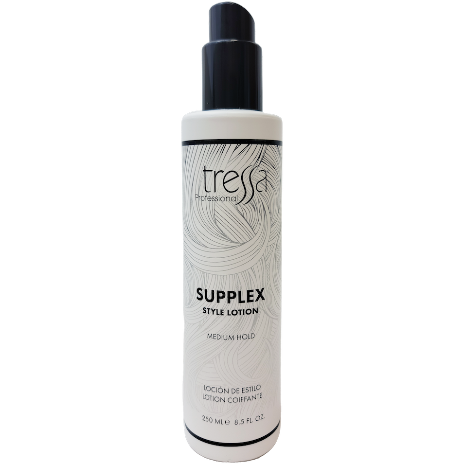 A bottle of Tressa Supplex Styling Lotion with a white label and black cap. Main image