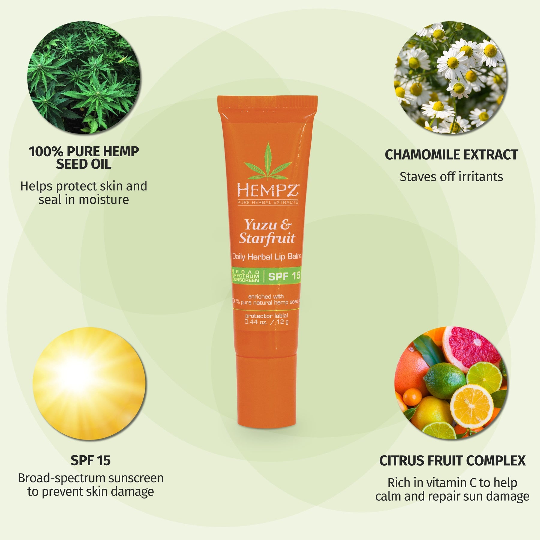 Hempz Yuzu & Starfruit Daily Herbal Lip Balm .44oz Secondary image