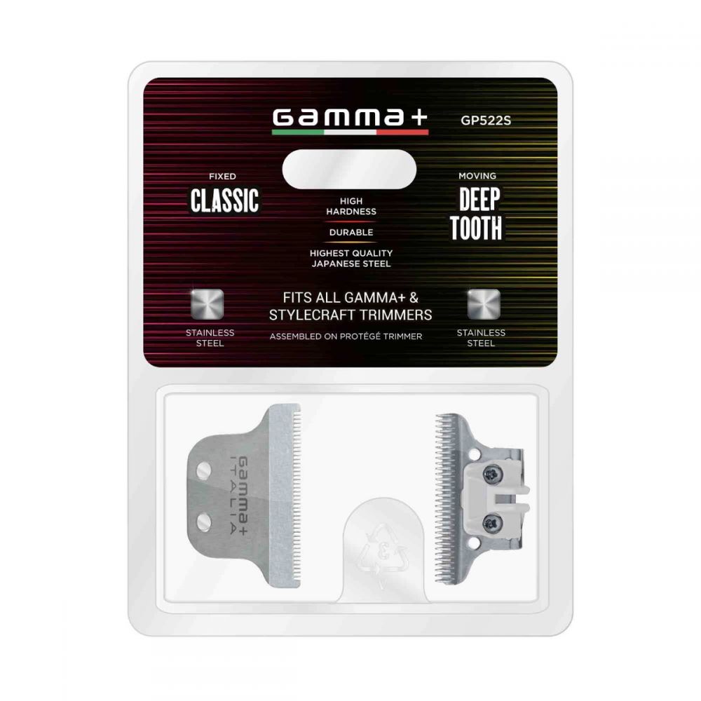 Gamma+ - Fixed Classic Blade/Deep Tooth Moving Trimmer Blade Set - Stainless Steel