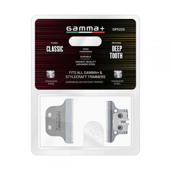 Gamma+ - Fixed Classic Blade/Deep Tooth Moving Trimmer Blade Set - Stainless Steel